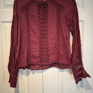 Free People Maroon Lace Accent Blouse